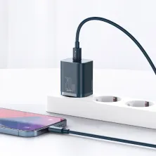 Сетевое зарядное устройство Baseus Super Si QC PD3.0 20W Type-C 3A + Кабель 2.3A Type-C to Lightning 1м Синий