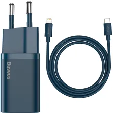 Мережевий зарядний пристрій Baseus Super Si QC PD3.0 20W Type-C 3A + Кабель 2.3A Type-C to Lightning 1м Синій