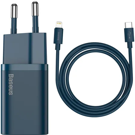 Сетевое зарядное устройство Baseus Super Si QC PD3.0 20W Type-C 3A + Кабель 2.3A Type-C to Lightning 1м Синий