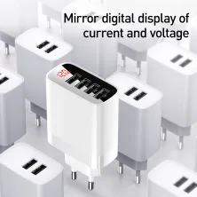Мережевий зарядний пристрій Baseus Mirror Travel Digital Display 30W 4USB 6A Білий