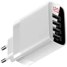 Мережевий зарядний пристрій Baseus Mirror Travel Digital Display 30W 4USB 6A Білий
