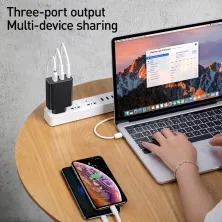 Мережевий зарядний пристрій Baseus PPS three output quick charge QC4.0+PD3.0 60W 2USB+Type-C 6A Чорний