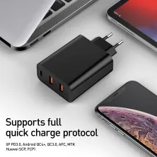 Мережевий зарядний пристрій Baseus PPS three output quick charge QC4.0+PD3.0 60W 2USB+Type-C 6A Чорний