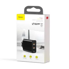 Мережевий зарядний пристрій Baseus PPS three output quick charge QC4.0+PD3.0 60W 2USB+Type-C 6A Чорний