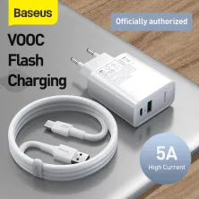 Сетевое зарядное устройство Baseus Speed PPS QC3.0+PD3.0 30W VOOC USB+Type-C 5A + Кабель VOOC Type-C to Type-C 5A 1м Белый