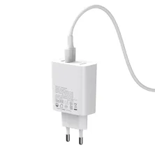 Сетевое зарядное устройство Baseus Speed PPS QC3.0+PD3.0 30W VOOC USB+Type-C 5A + Кабель VOOC Type-C to Type-C 5A 1м Белый