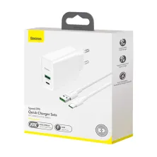Сетевое зарядное устройство Baseus Speed PPS QC3.0+PD3.0 30W VOOC USB+Type-C 5A + Кабель VOOC Type-C to Type-C 5A 1м Белый