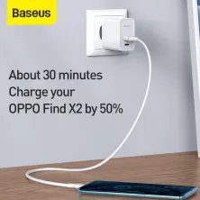 Сетевое зарядное устройство Baseus Speed PPS QC3.0+PD3.0 30W VOOC USB+Type-C 5A + Кабель VOOC Type-C to Type-C 5A 1м Белый