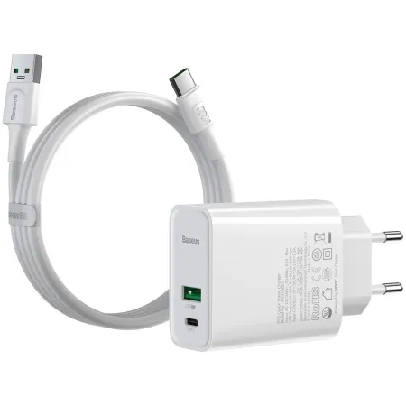 Сетевое зарядное устройство Baseus Speed PPS QC3.0+PD3.0 30W VOOC USB+Type-C 5A + Кабель VOOC Type-C to Type-C 5A 1м Белый
