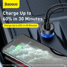 Автомобільний зарядний пристрій Baseus Particular Digital QC 4.0 + PD3.0 PPS 65W USB + Type-C 5A Чорний
