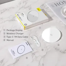 Бездротовий зарядний пристрій Baseus Simple NEW Wireless Charger з технологією Qi 15W Білий