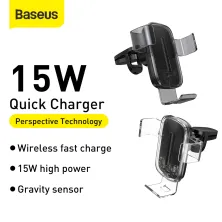 Автодержатель для телефона Baseus Explore 2in1 в воздуховод с беспроводной зарядкой Qi 15W 2A Прозрачный
