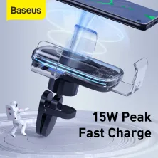 Автодержатель для телефона Baseus Explore 2in1 в воздуховод с беспроводной зарядкой Qi 15W 2A Прозрачный