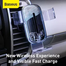 Автодержатель для телефона Baseus Explore 2in1 в воздуховод с беспроводной зарядкой Qi 15W 2A Прозрачный