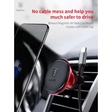 Автодержатель для телефона магнитный Baseus Magnetic Air Vent в воздуховод с держателем для провода Красный