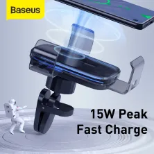Автодержатель для телефона Baseus Explore 2in1 в воздуховод с беспроводной зарядкой Qi 15W 2A Черный