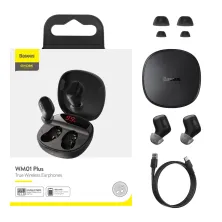 Бездротові Bluetooth навушники Baseus Encok TWS WM01 Plus з дисплеєм Чорний