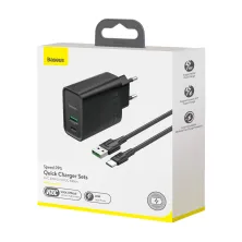 Сетевое зарядное устройство Baseus Speed PPS QC3.0+PD3.0 30W VOOC USB+Type-C 5A + Кабель VOOC Type-C to Type-C 5A 1м Черный