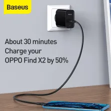 Сетевое зарядное устройство Baseus Speed PPS QC3.0+PD3.0 30W VOOC USB+Type-C 5A + Кабель VOOC Type-C to Type-C 5A 1м Черный