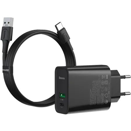 Сетевое зарядное устройство Baseus Speed PPS QC3.0+PD3.0 30W VOOC USB+Type-C 5A + Кабель VOOC Type-C to Type-C 5A 1м Черный