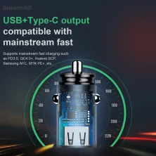 Автомобильное зарядное устройство Baseus Circular Plastic QC 4.0+PD3.0 30W USB + Type-C 5A Черный