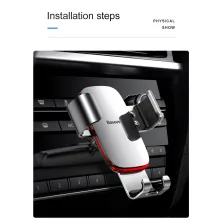 Автотримач для телефону Baseus Metal Age Gravity в CD слот Сріблястий