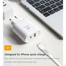 Сетевое зарядное устройство Baseus Bojure Series PD3.0 32W Type-C PD 3A + USB 1A + Кабель 18W Type-C to Lightning 1м Белый