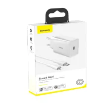 Сетевое зарядное устройство Baseus Speed Mini QC Single PD3.0 18W Type-C 3A + Кабель 18W Type-C to Lightning 1м Белый
