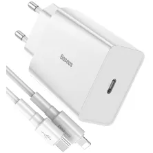 Сетевое зарядное устройство Baseus Speed Mini QC Single PD3.0 18W Type-C 3A + Кабель 18W Type-C to Lightning 1м Белый