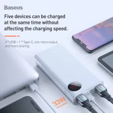 УМБ Baseus Mulight 30000mAh 33W з технологією QC3.0 + PD3.0 Білий