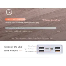 УМБ Baseus Mulight 30000mAh 33W з технологією QC3.0 + PD3.0 Білий