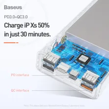 УМБ Baseus Mulight 30000mAh 33W з технологією QC3.0 + PD3.0 Білий