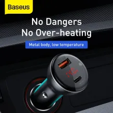 Автомобільний зарядний пристрій Baseus Digital Display QC 4.0 + PD3.0 PPS 45W USB + Type-C 5A + Кабель Type-C to Type-C 60W 20V/3A 1м Чорний