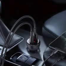 Автомобільний зарядний пристрій Baseus Digital Display QC 4.0 + PD3.0 PPS 45W USB + Type-C 5A + Кабель Type-C to Type-C 60W 20V/3A 1м Чорний