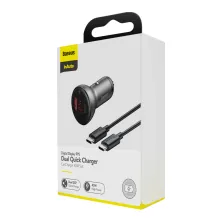 Автомобільний зарядний пристрій Baseus Digital Display QC 4.0 + PD3.0 PPS 45W USB + Type-C 5A + Кабель Type-C to Type-C 60W 20V/3A 1м Чорний