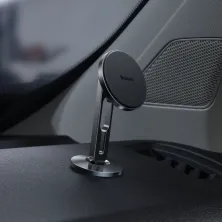 Автотримач для телефону магнітний Baseus Hollow Magnetic з тримачем для дроту на торпедо Чорний