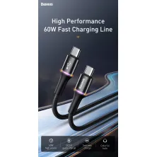 Кабель Baseus Halo Data Cable Type-C to Type-C QC3.0+PD2.0 60W 20V 3А 1m Черный