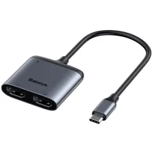 USB-хаб Baseus Enjoy HD intelligent HUB Type-C to 4KHDMI*2, Type-C PD Сірий