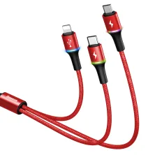 Кабель Baseus Halo Data 3-in-1 Cable USB to Lightning+Type-C+MicroUSB 3.5А 1.2m Червоний