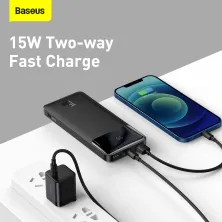 УМБ Baseus Bipow Digital Display 10000mAh 15W 3A 2USB + Type-C Чорний
