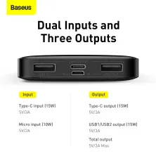УМБ Baseus Bipow Digital Display 10000mAh 15W 3A 2USB + Type-C Чорний