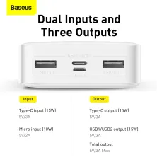 УМБ Baseus Bipow Digital Display 20000mAh 15W 3A 2USB + Type-C Білий