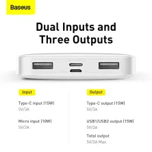 УМБ Baseus Bipow Digital Display 10000mAh 15W 3A 2USB + Type-C Білий