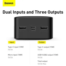 УМБ Baseus Bipow Digital Display 30000mAh 15W 3A 2USB + Type-C Чорний