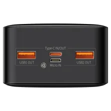 УМБ Baseus Bipow Digital Display 30000mAh 20W 3A з технологією QC3.0 + PD3.0 2USB + Type-C + Кабель USB to Micro USB Чорний