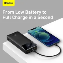 УМБ Baseus Bipow Digital Display 20000mAh 20W 3A з технологією QC3.0 + PD3.0 2USB + Type-C + Кабель USB to Micro USB Чорний
