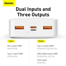 УМБ Baseus Bipow Digital Display 20000mAh 20W 3A з технологією QC3.0 + PD3.0 2USB + Type-C + Кабель USB to Micro USB Чорний