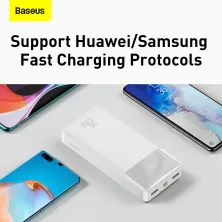 УМБ Baseus Bipow Digital Display 20000mAh 20W 3A з технологією QC3.0 + PD3.0 2USB + Type-C + Кабель USB to Micro USB Білий