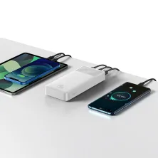 УМБ Baseus Bipow Digital Display 20000mAh 20W 3A з технологією QC3.0 + PD3.0 2USB + Type-C + Кабель USB to Micro USB Білий