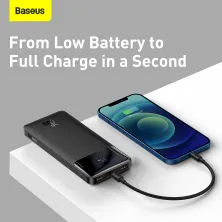УМБ Baseus Bipow Digital Display 10000mAh 20W 3A с технологией QC3.0+PD3.0 2USB+Type-C + Кабель USB to Micro USB Черный